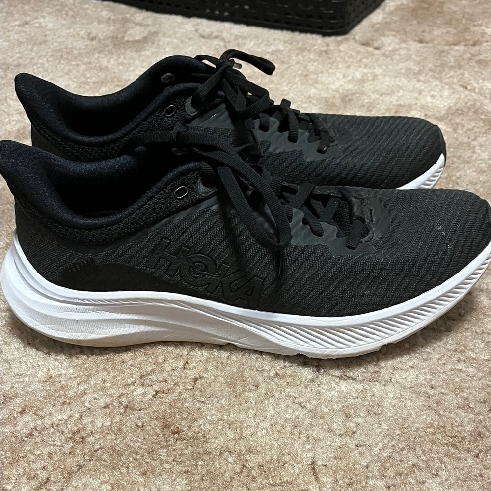 Hoka Black Athletic Shoes with White Soles